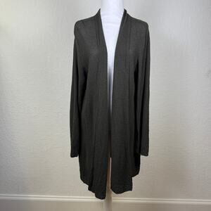 Eileen Fisher Open Front Longline Waterfall Wool Cardigan XL Green Breathable
